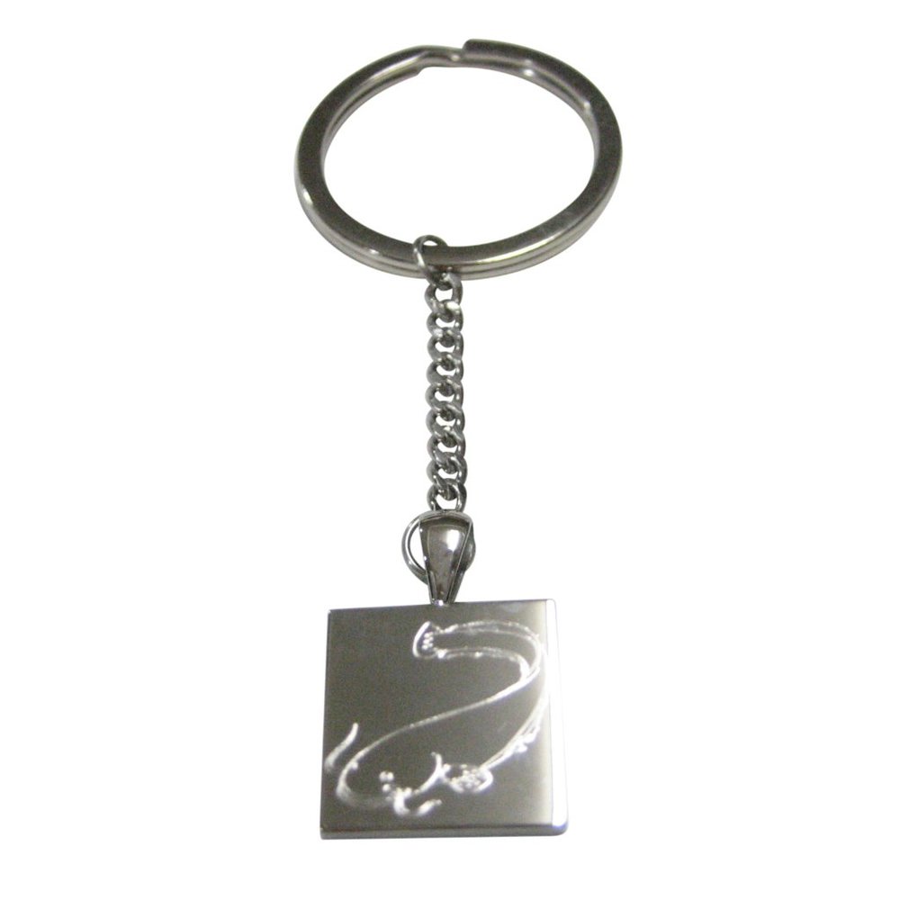 Silver Toned Square Etched Catfish Pendant Keychain